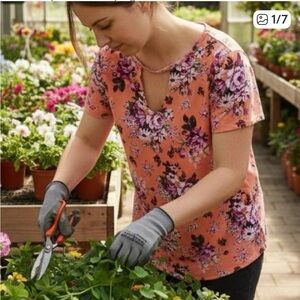 Joe Boxer Pink Floral Keyhole summer soft short sleeve Top Size 1X